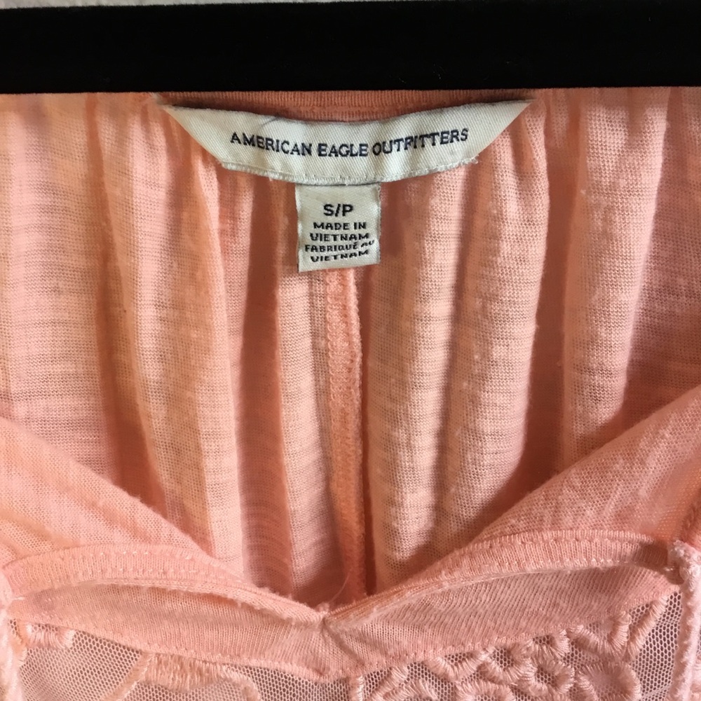 SOLD **Peach embroidered peasant blouse tie up front raw edge feminine floaty - Picture 3 of 6